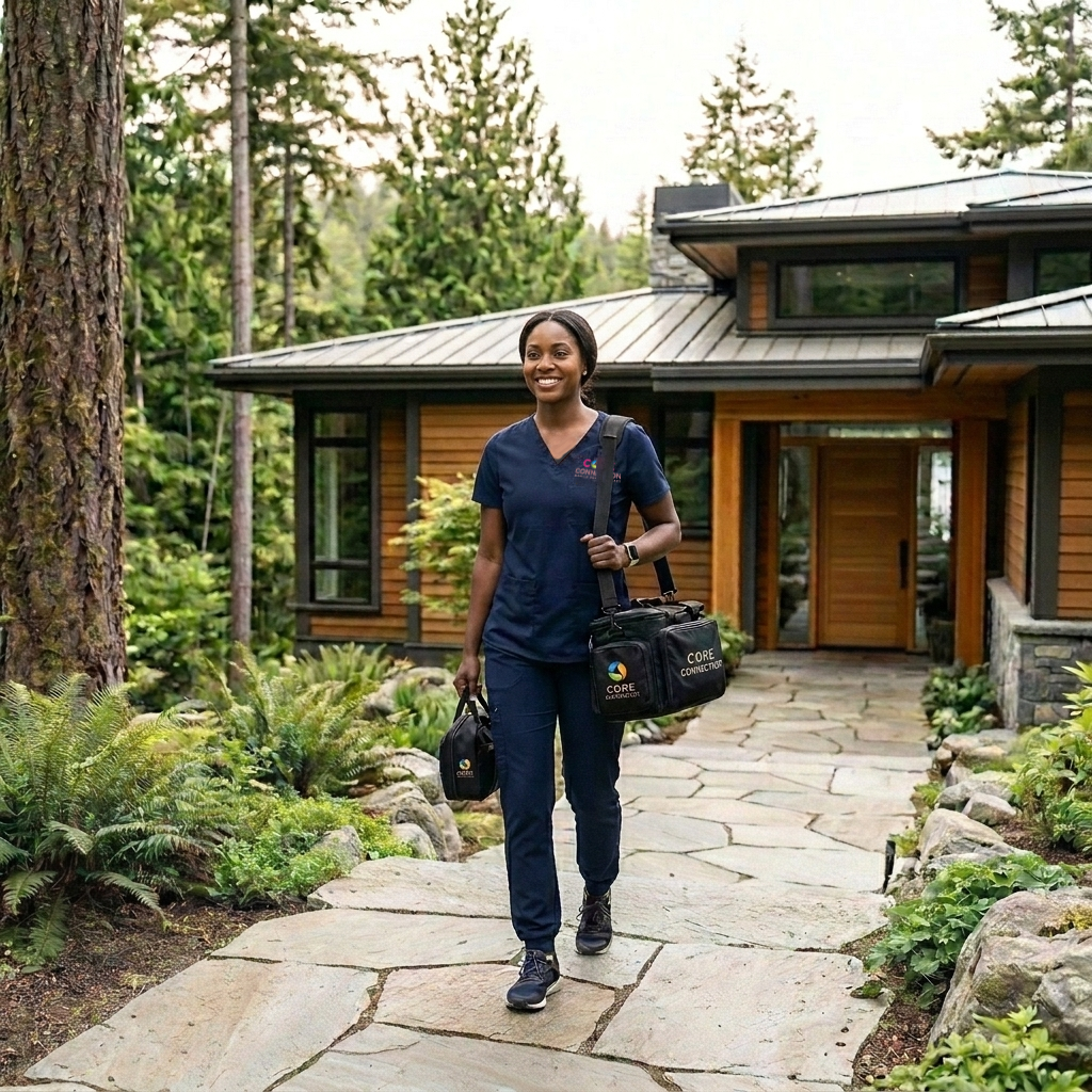Professional mobile healthcare clinician arriving at a client's home
