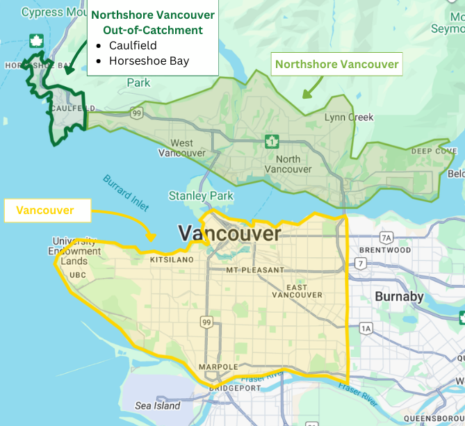 Vancouver and North Shore Service Area Catchment Map