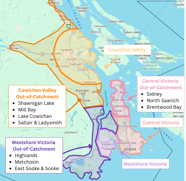 Victoria and Cowichan Valley Service Area Catchment Map